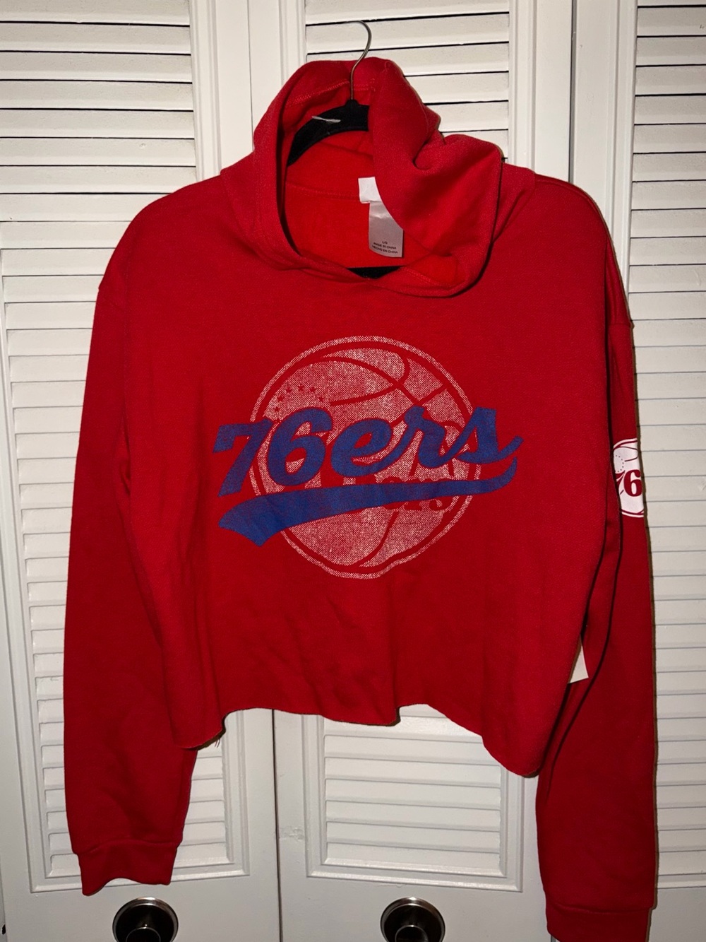 NBA Red Philadelphia 76ers Cropped Cowl Neck Sweater